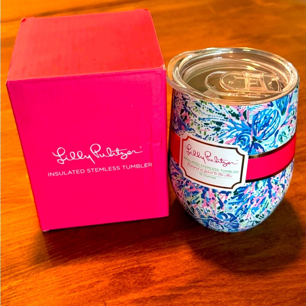 Lilly Pulitzer Tumbler Insulated Stemless NWT Soleil On Me Cup Lid Travel Gift